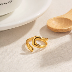Bague Femme Tendance, En Acier Inoxydable Doré, Forme Irrégulière, Étanche, À Porter Au Quotidien. h5 Image4