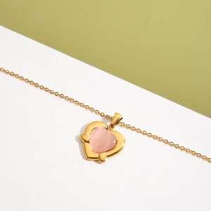 Collier Pendentif Sophistiqué En Forme De Cœur Rose, En Acier Inoxydable Étanche Et Couleur Or Pour Femme (1 Pièce) h5 Image6