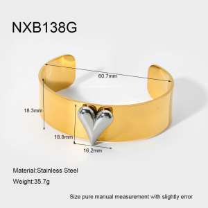 Bracelet Manchette Minimaliste En Acier Inoxydable Doré, À Surface Lisse Et En Forme De Cœur, Pour Femme (1 Pièce). h5