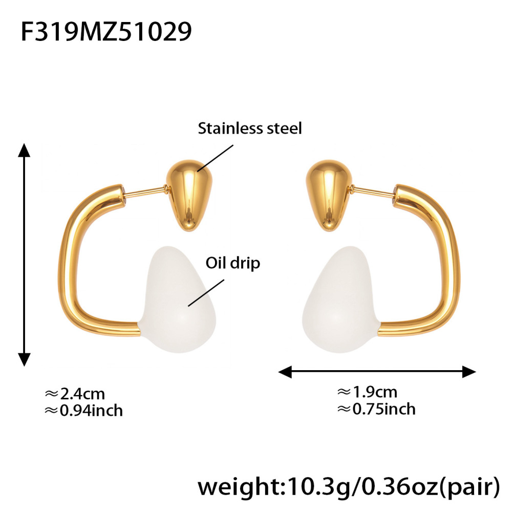 1 Paire De Boucles D'Oreilles Puces Pour Femme, En Acier Inoxydable Doré, Imperméables, En Forme De Goutte Brillante