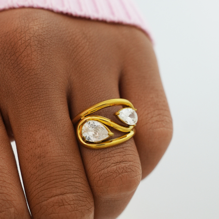 Bague de luxe élégante et raffinée, de forme irrégulière, en acier inoxydable, couleur or, étanche. 2