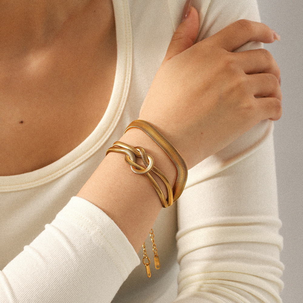 Bracelet Chaîne Torsadée En Acier Inoxydable Étanche Couleur Or (1 Pièce) Image4