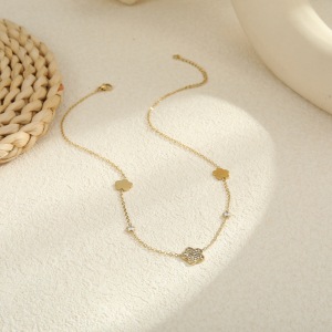 Collier Chaîne Femme Simple En Acier Inoxydable Étanche Avec Motif Fleur, Étoile Et Lune (1 Pièce) h5 Image3