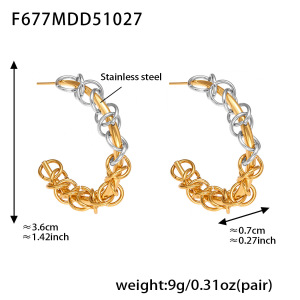 1 Paire De Boucles D'Oreilles Créoles Pour Femme En Acier Inoxydable, Couleurs Or Et Argent Mélangés, Étanches. h5 Image2