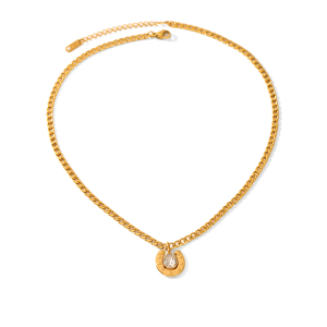 Collier Pendentif En Zircon En Forme De U, Couleur Or, En Acier Inoxydable Étanche (1 Pièce) h5