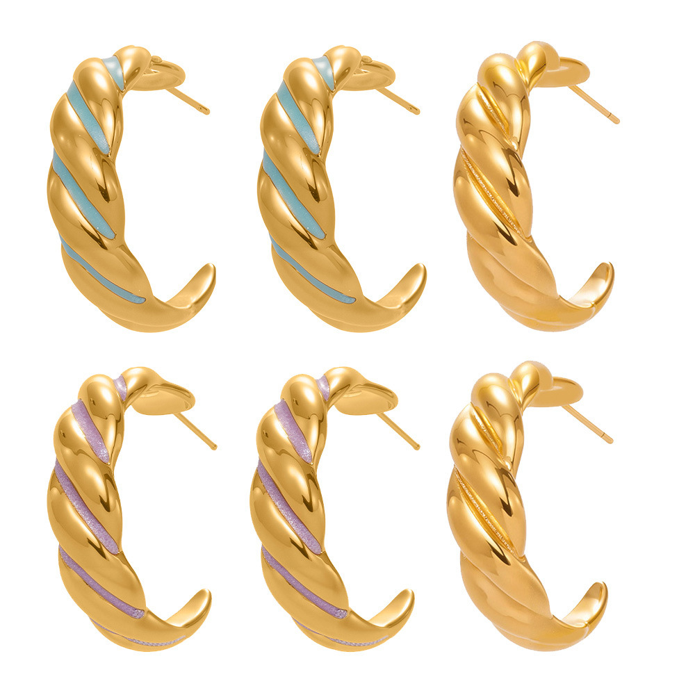 1 Paire De Boucles D'Oreilles Créoles Torsadées Pour Femme, En Acier Inoxydable Étanche, Couleur Or. Image6