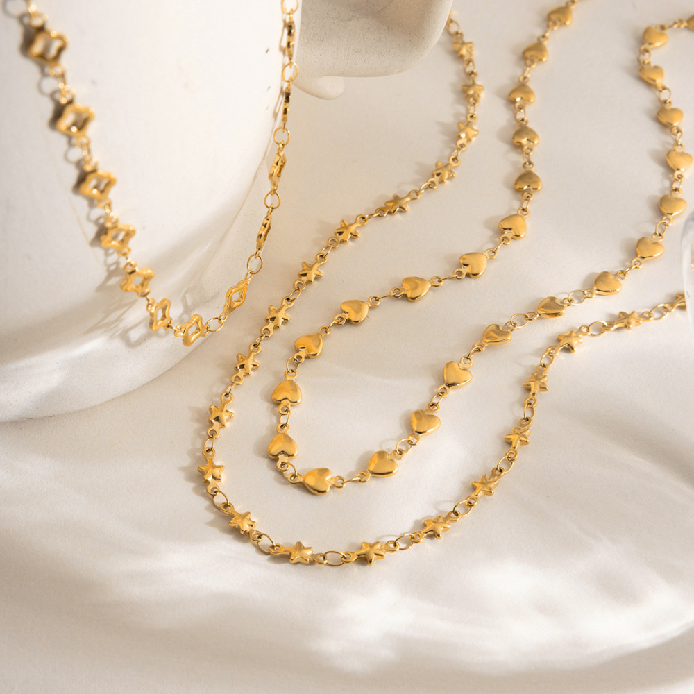 Collier Chaîne Femme Simple Et Discret En Acier Inoxydable, Couleur Or, Avec Pendentif Cœur Discret. h5Image3