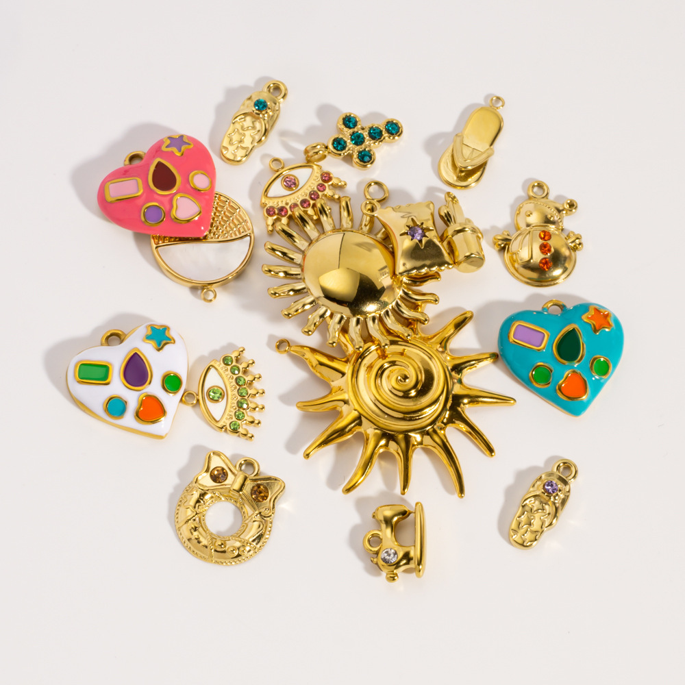 Pendentif Femme Étanche En Acier Inoxydable, Motif Cœur Et Soleil, À Faire Soi-Même (1 Pièce) Image3