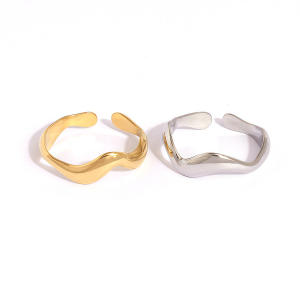 Bague Femme Rétro De Forme Irrégulière En Acier Inoxydable Étanche Couleur Or (1 Pièce) h5 Image8