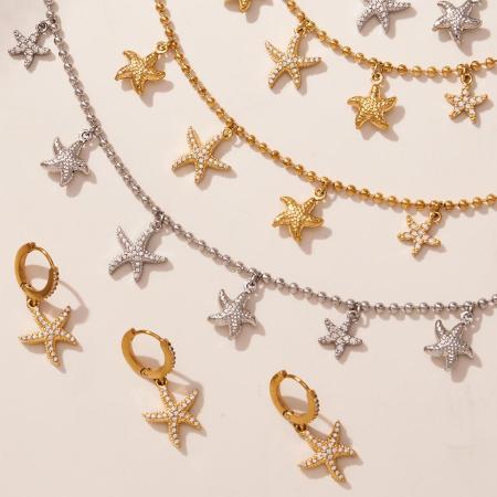 Ensembles de bijoux pour femmes en acier titane couleur or, ornés d'étoiles de mer. 2