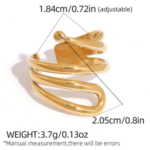 Bague Femme Rétro De Forme Irrégulière En Acier Inoxydable Étanche Couleur Or (1 Pièce) h5 Image2