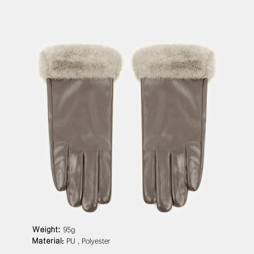 1 Paire De Gants En Peluche Pu De Couleur Unie 