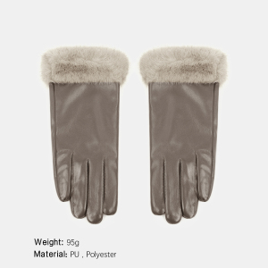 1 Paire De Gants En Peluche Pu De Couleur Unie h5 