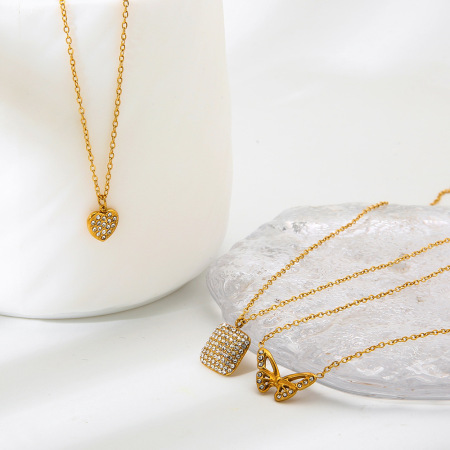 Collier pendentif élégant pour femme, en acier inoxydable, couleur or, avec pendentif cœur et étoile (1 pièce) 2