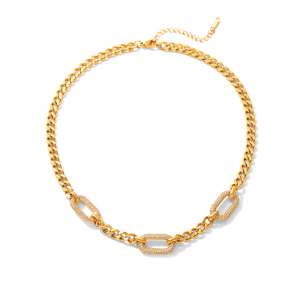 Collier À Maillons En Acier Inoxydable, Étanche, Couleur Or, Avec Zircon (1 Pièce) h5