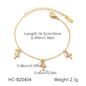 Bracelet À Breloques En Acier Inoxydable Doré, Étanche, Avec Croix Et Perle (1 Pièce). h5 Image2