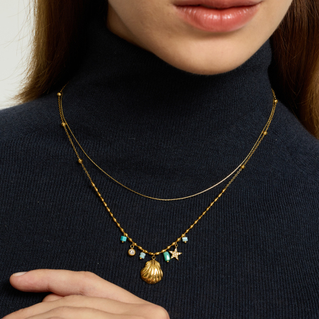 Collier pendentif femme en acier inoxydable doré, orné d'un zircon et serti d'une chaîne étoile (1 pièce)