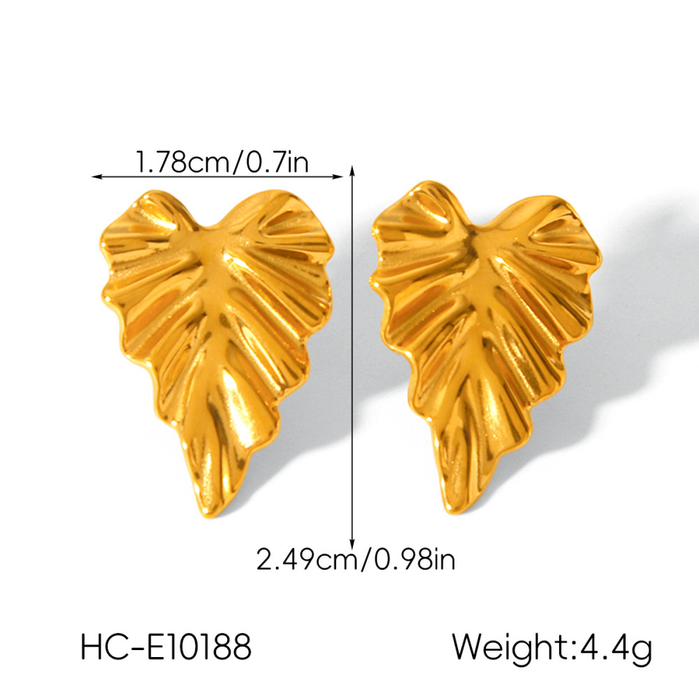 1 Paire De Boucles D'Oreilles À Clous En Acier Inoxydable Doré, Étanches, En Forme De Feuille Image2