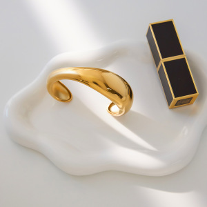 Bracelet Manchette Pour Femme, En Acier Inoxydable, Couleur Or, Forme Irrégulière (1 Pièce). h5 Image5