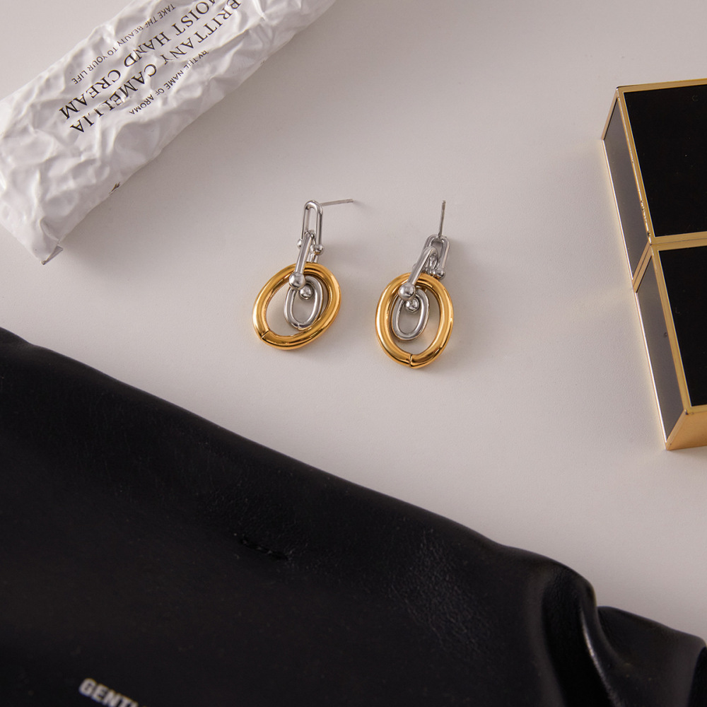 Boucles D'Oreilles Pendantes Pour Femme, En Acier Inoxydable Étanche, Couleurs Or Et Argent (1 Paire). Image5