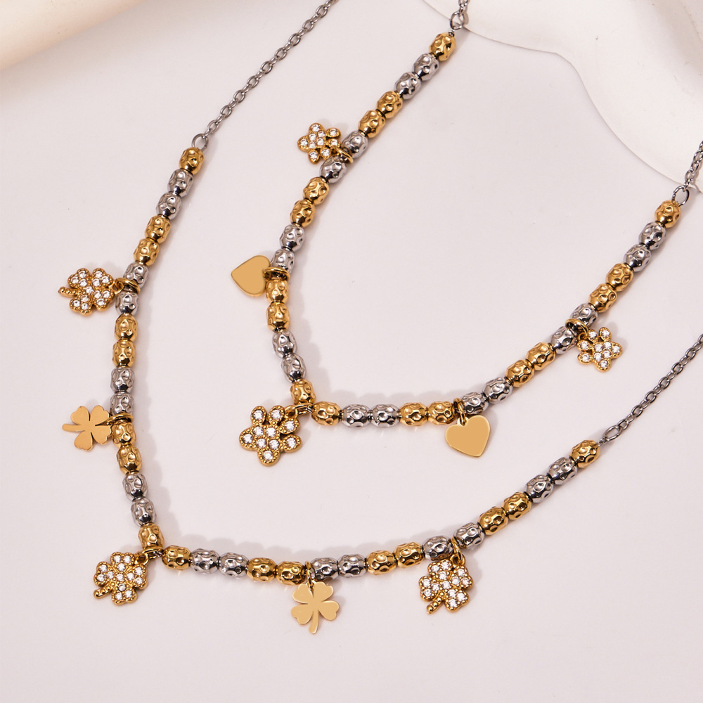 Ensembles De Bijoux Délicats Pour Femmes En Acier Titane Et Zircon, Mêlant Or Et Argent. h5Image4