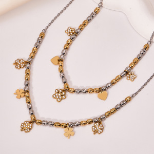 Ensembles De Bijoux Délicats Pour Femmes En Acier Titane Et Zircon, Mêlant Or Et Argent. h5 Image4