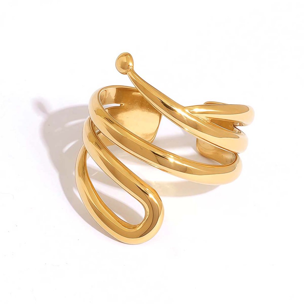 Bague Femme Rétro De Forme Irrégulière En Acier Inoxydable Étanche Couleur Or (1 Pièce)