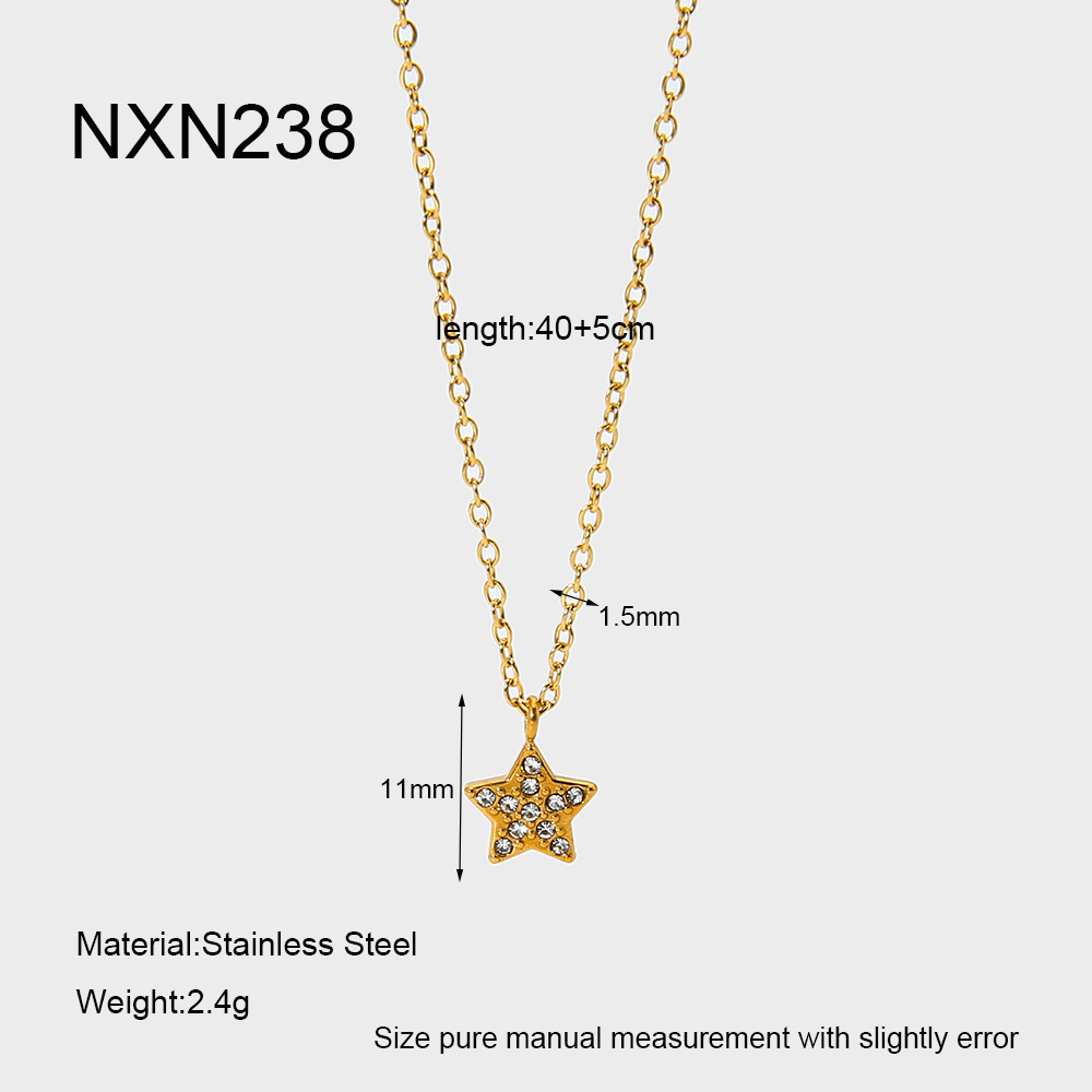 Collier Pendentif Élégant Pour Femme, En Acier Inoxydable, Couleur Or, Avec Pendentif Cœur Et Étoile (1 Pièce) 