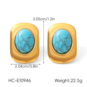 1 Paire De Boucles D'Oreilles À Clous En Acier Inoxydable Étanche, Couleur Or, Avec Pierre Naturelle h5 Image2