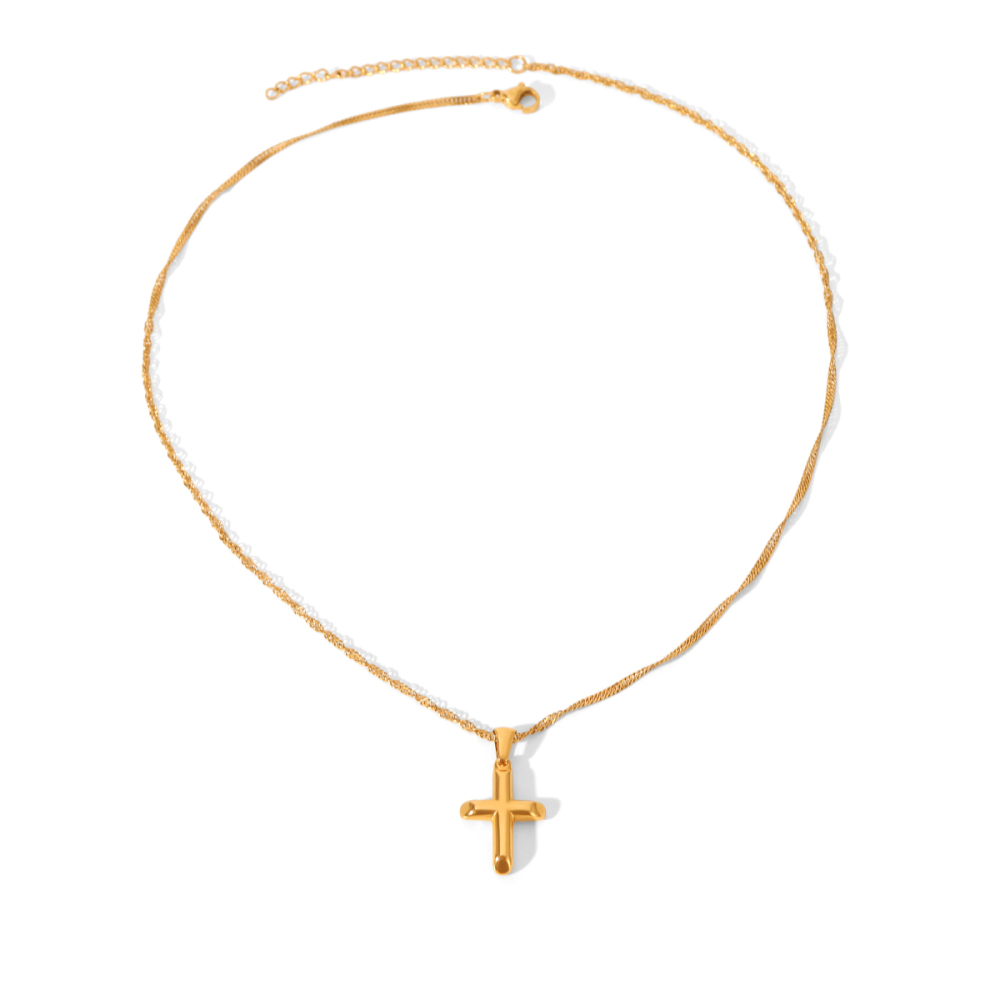 Collier Pendentif Croix Quotidienne En Acier Inoxydable Étanche Couleur Or (1 Pièce) 