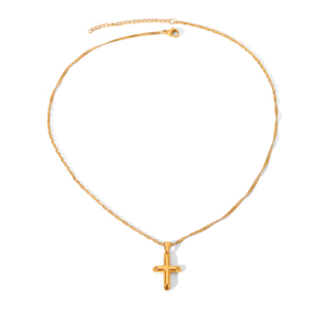 Collier Pendentif Croix Quotidienne En Acier Inoxydable Étanche Couleur Or (1 Pièce) h5 