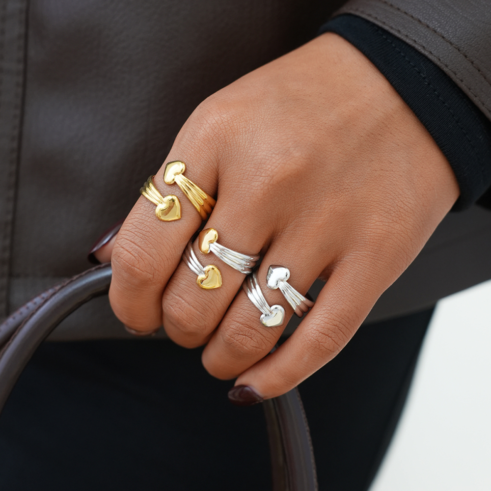Bague Simple En Forme De Cœur, En Acier Inoxydable Étanche, Couleur Or, Pour Femme. Image4
