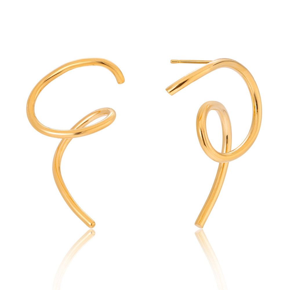 1 Paire De Boucles D'Oreilles Puces Modernes Incurvées En Acier Inoxydable Étanche Couleur Or Pour Femme