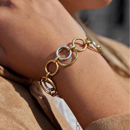 Bracelet classique rond en acier inoxydable étanche, couleurs or et argent, pour femme (1 pièce).