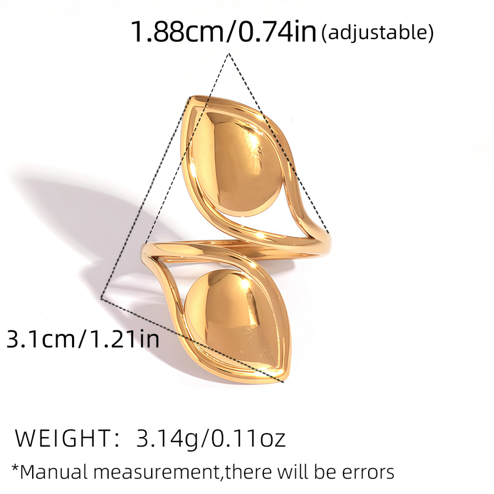 Bague Femme Simple En Acier Inoxydable Étanche Couleur Or, Motif Plante (1 Pièce) h5Image2