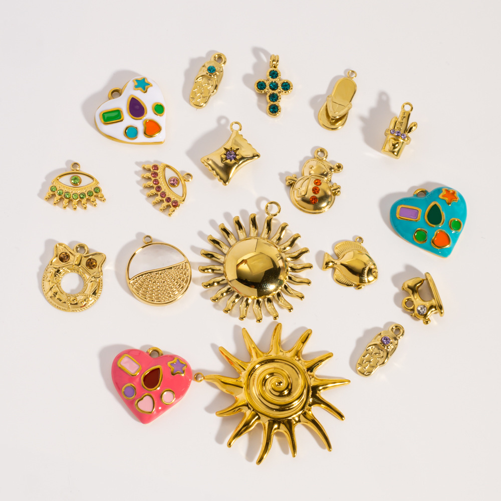 Pendentif Femme Étanche En Acier Inoxydable, Motif Cœur Et Soleil, À Faire Soi-Même (1 Pièce) Image2