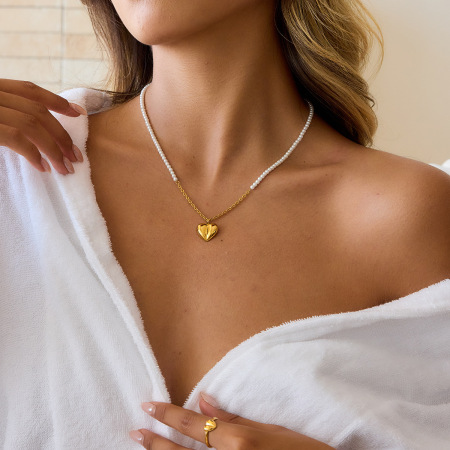 Collier pendentif femme en acier inoxydable doré, délicat, en forme de cœur (1 pièce)