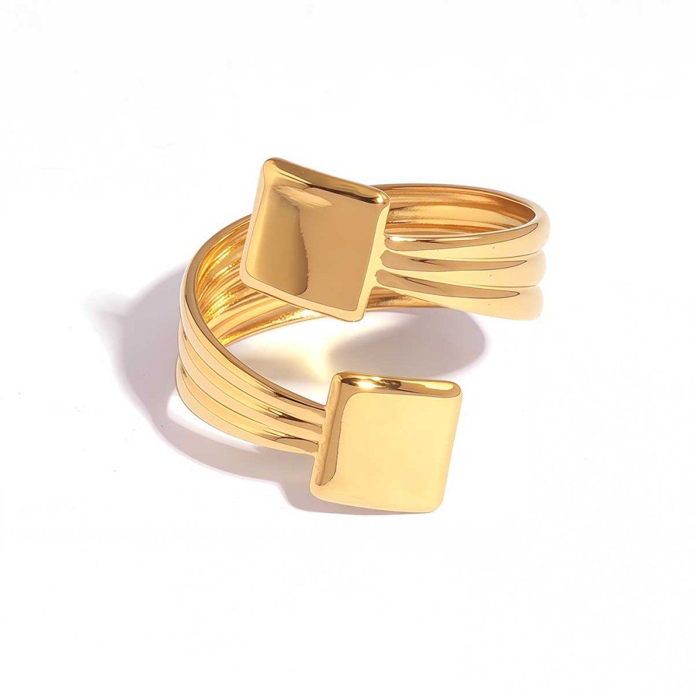 Bague Minimaliste Rétro Carrée En Acier Inoxydable Étanche Couleur Or Pour Femme (1 Pièce)