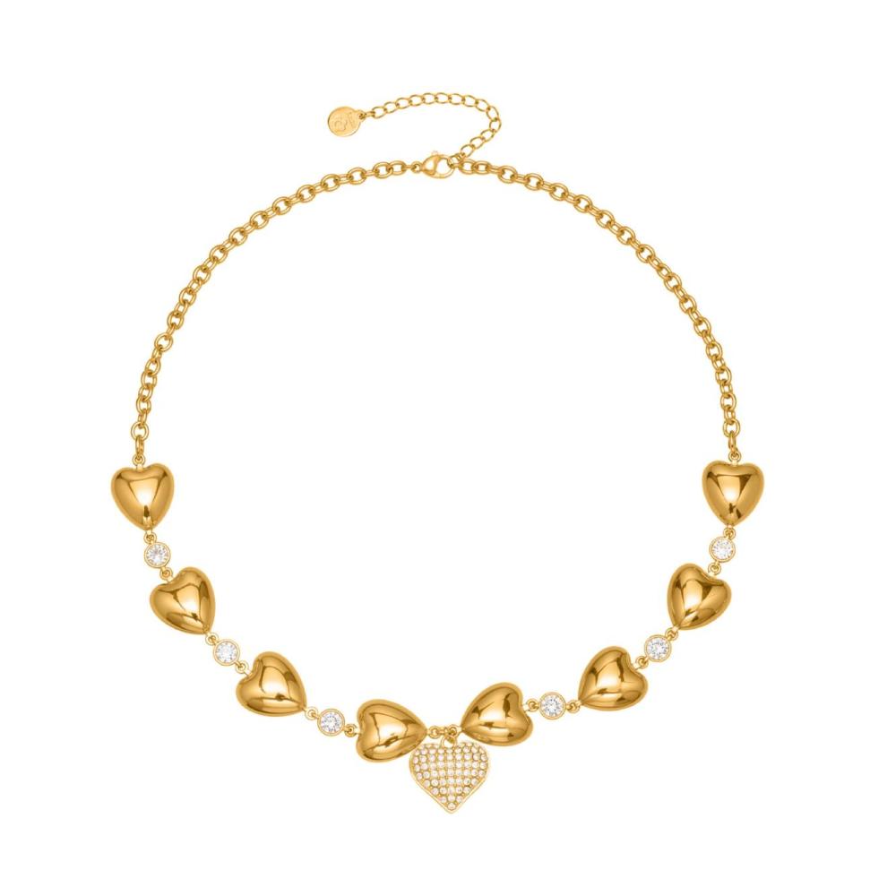 Collier Pendentif Femme Luxueux À Plusieurs Cœurs En Acier Inoxydable Étanche Couleur Or Et Zircon (1 Pièce) 