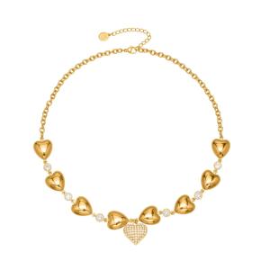 Collier Pendentif Femme Luxueux À Plusieurs Cœurs En Acier Inoxydable Étanche Couleur Or Et Zircon (1 Pièce) h5 