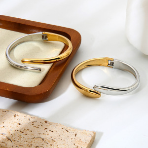 Bracelet Jonc Femme Simple Series, Forme Irrégulière, En Acier Inoxydable, Couleur Or, Étanche, À Porter Au Quotidien (1 Pièce) h5 Image3