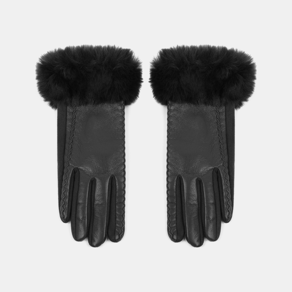 1 Paire De Gants Pour Femmes En Peluche Pu De Couleur Unie Simple Image2