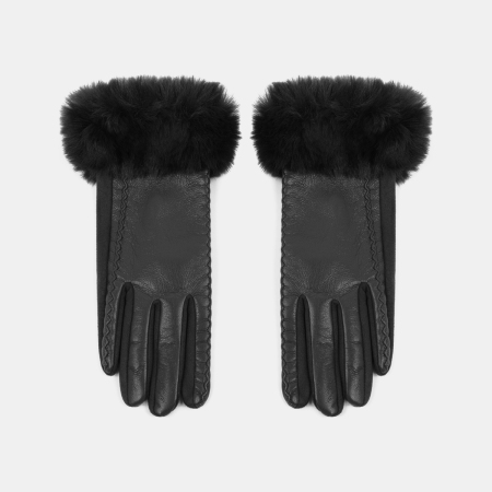 1 paire de gants pour femmes en peluche PU de couleur unie simple 2