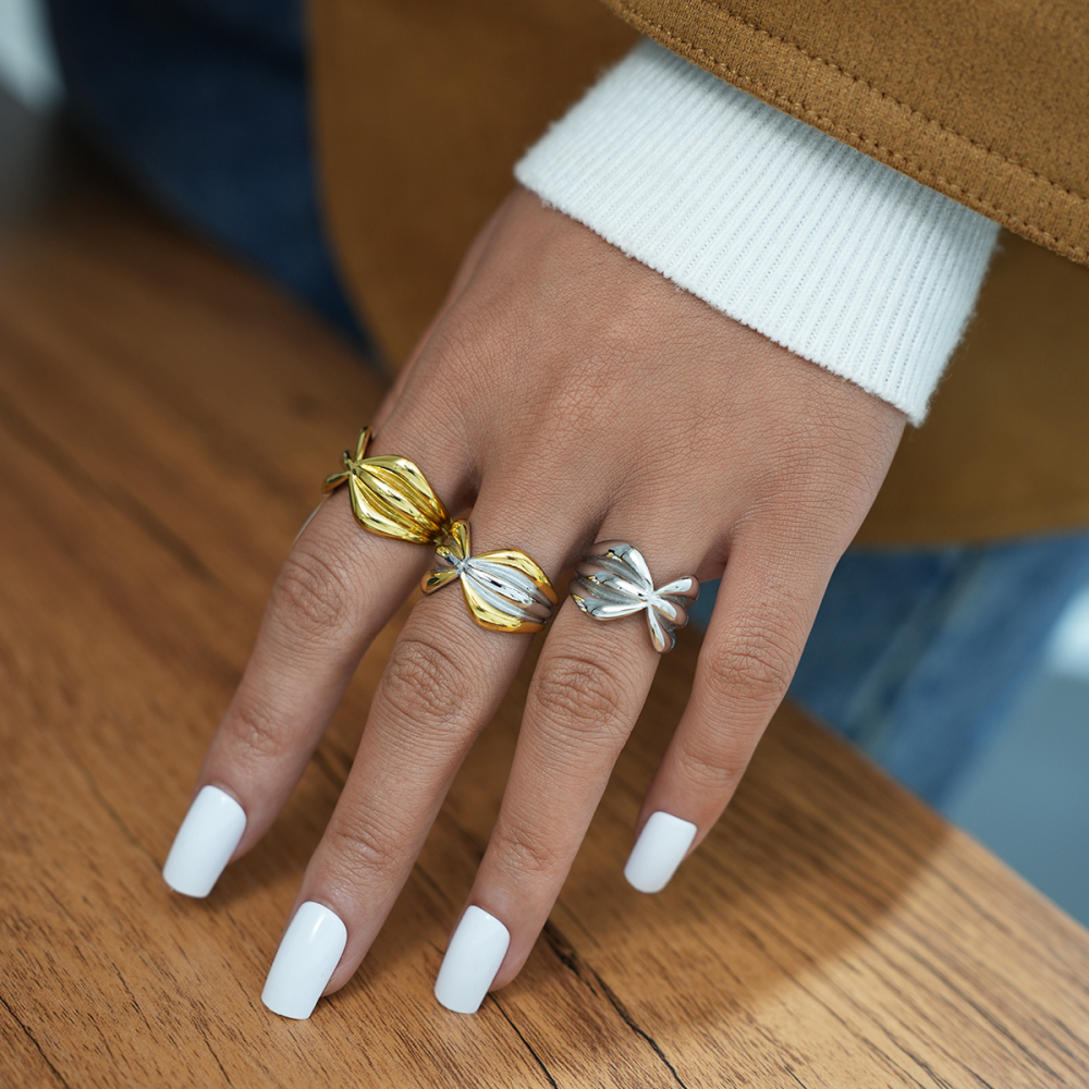Bague Femme Tendance, En Acier Inoxydable Doré, Forme Irrégulière, Étanche, À Porter Au Quotidien. h5Image5