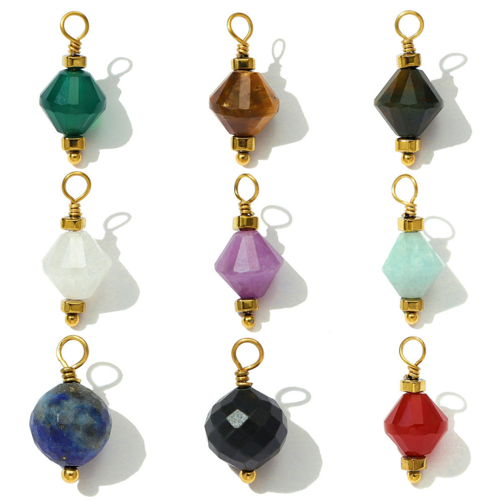 Pendentifs Femme Rétro Géométriques En Pierres Naturelles Couleur Or Image6