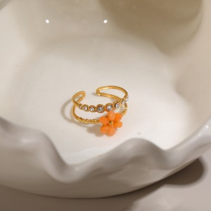 Bague Femme Romantique En Acier Inoxydable Doré, Ornée D'Une Fleur Et D'Une Étoile. h5 Image4