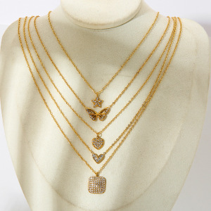 Collier Pendentif Élégant Pour Femme, En Acier Inoxydable, Couleur Or, Avec Pendentif Cœur Et Étoile (1 Pièce) h5 Image4