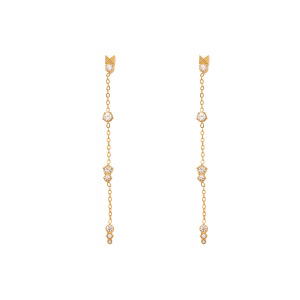 1 Paire De Boucles D'Oreilles Pendantes Pour Femme, En Acier Inoxydable Doré, Imperméables, Ornées De Zircon Et De Pompons Exquis. h5