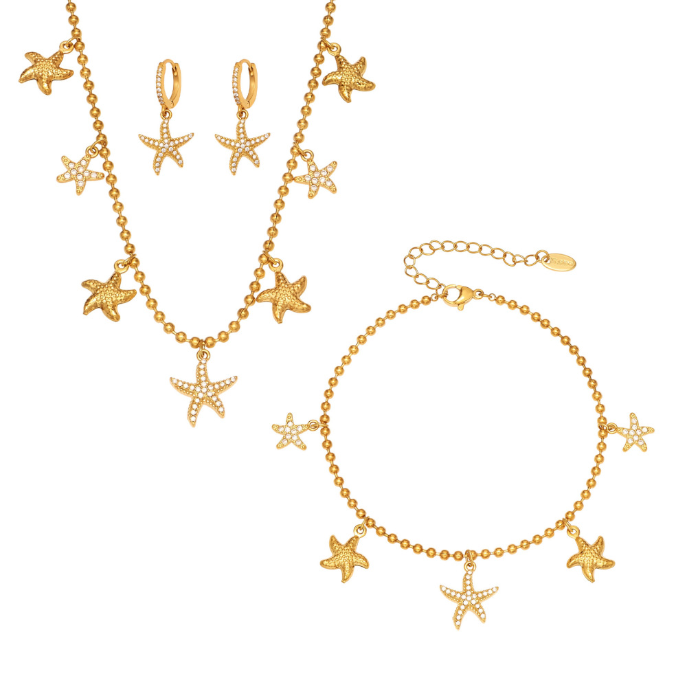 Ensembles De Bijoux Pour Femmes En Acier Titane Couleur Or, Ornés D'Étoiles De Mer. Image7