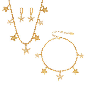 Ensembles De Bijoux Pour Femmes En Acier Titane Couleur Or, Ornés D'Étoiles De Mer. h5 Image7